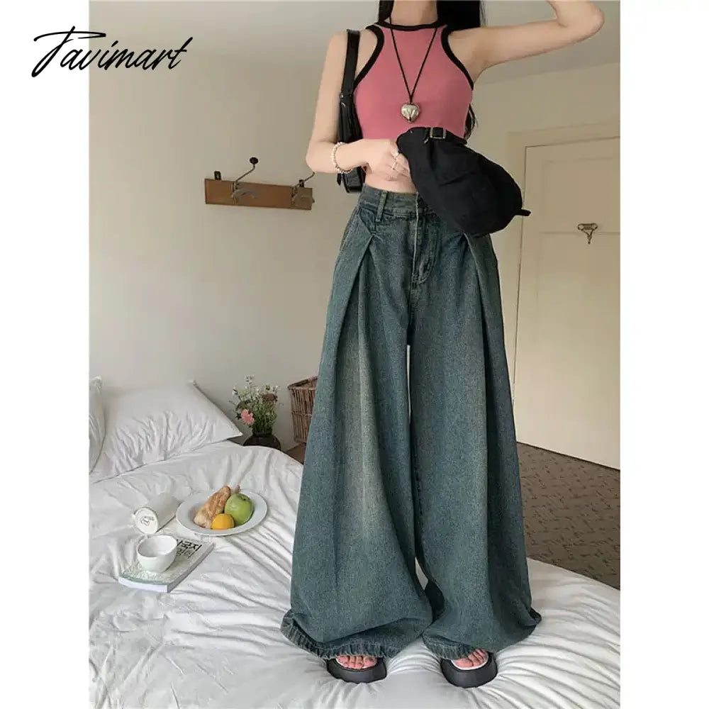American Retro High Waist Wide Leg Jeans for Women Fashion High Street Loose Mopping Pants Harajuku Hot Girl Straight Trousers
