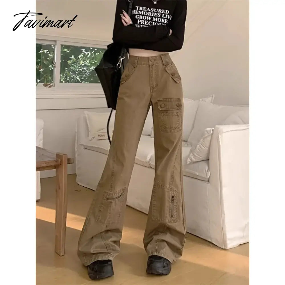 American Retro Multi-pocket Casual Denim Cargo Pants Women 2024 Spring New Low Waist All Match Distressed Wide Leg Jeans