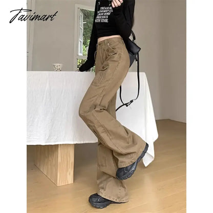 American Retro Multi-pocket Casual Denim Cargo Pants Women 2024 Spring New Low Waist All Match Distressed Wide Leg Jeans