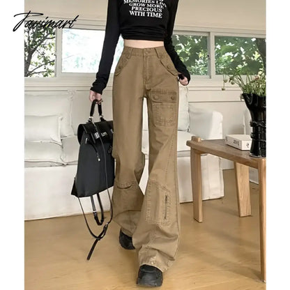 American Retro Multi-pocket Casual Denim Cargo Pants Women 2024 Spring New Low Waist All Match Distressed Wide Leg Jeans