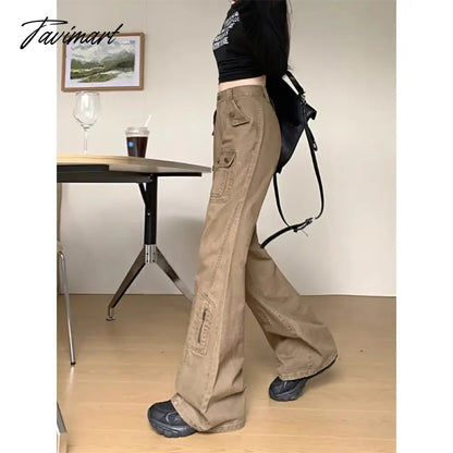 American Retro Multi-pocket Casual Denim Cargo Pants Women 2024 Spring New Low Waist All Match Distressed Wide Leg Jeans
