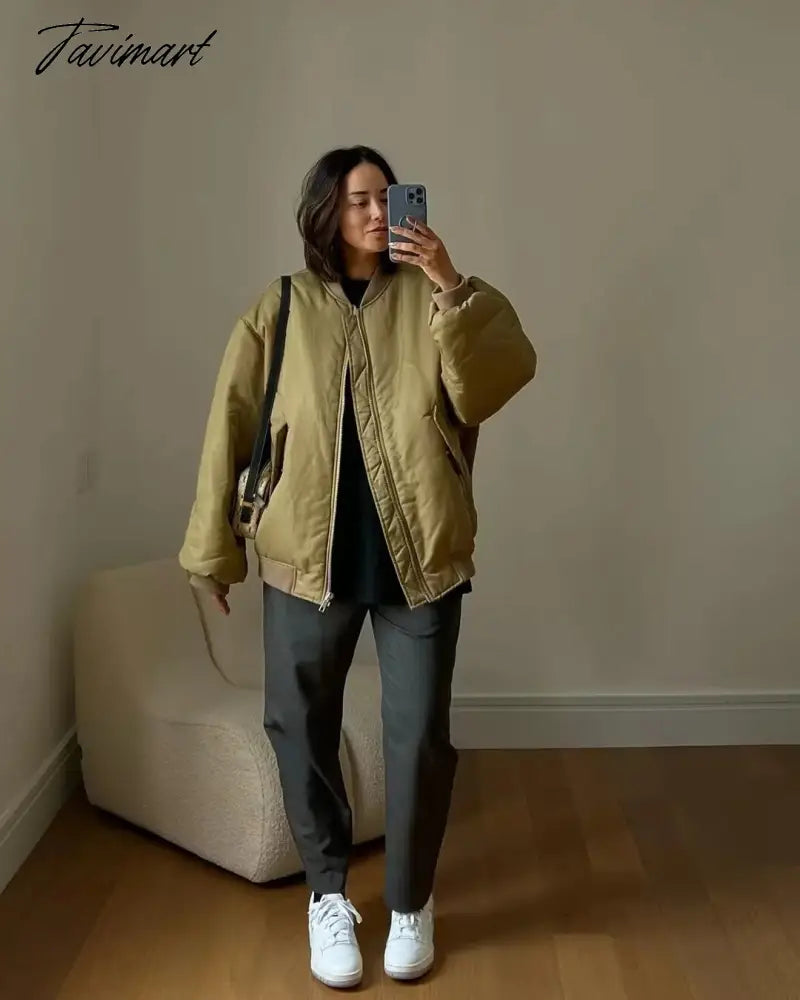 American Vintage Coat Ins Blogger Vintage Loose Boyfriend Lovers Khaki Solid Bomber Jacket Women