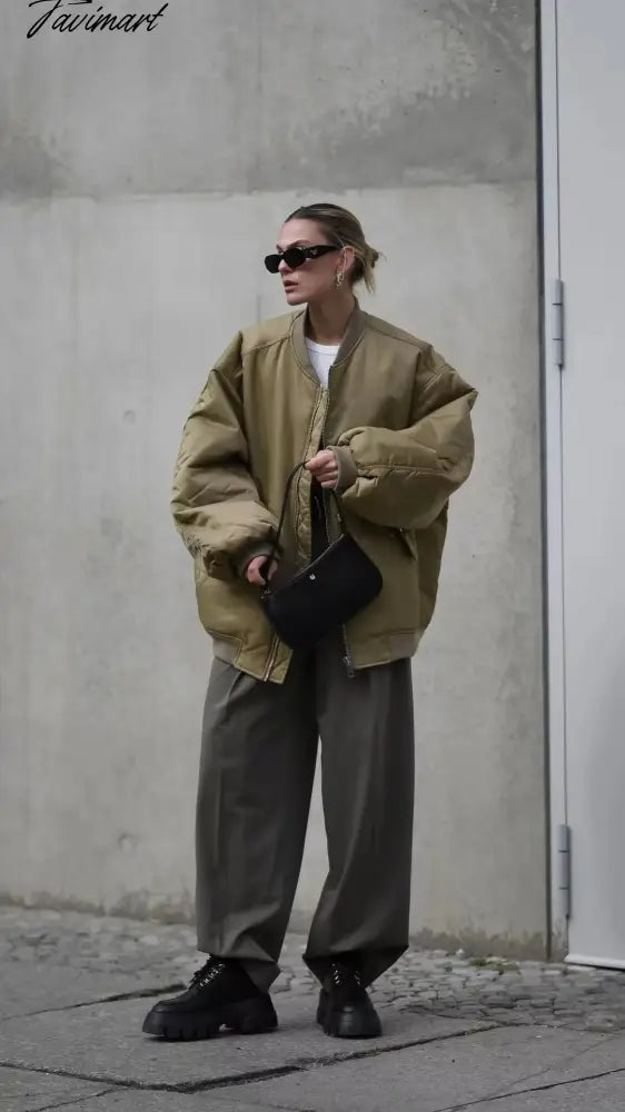American Vintage Coat Ins Blogger Vintage Loose Boyfriend Lovers Khaki Solid Bomber Jacket Women