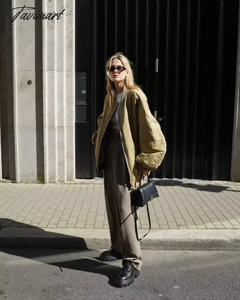 American Vintage Coat Ins Blogger Vintage Loose Boyfriend Lovers Khaki Solid Bomber Jacket Women