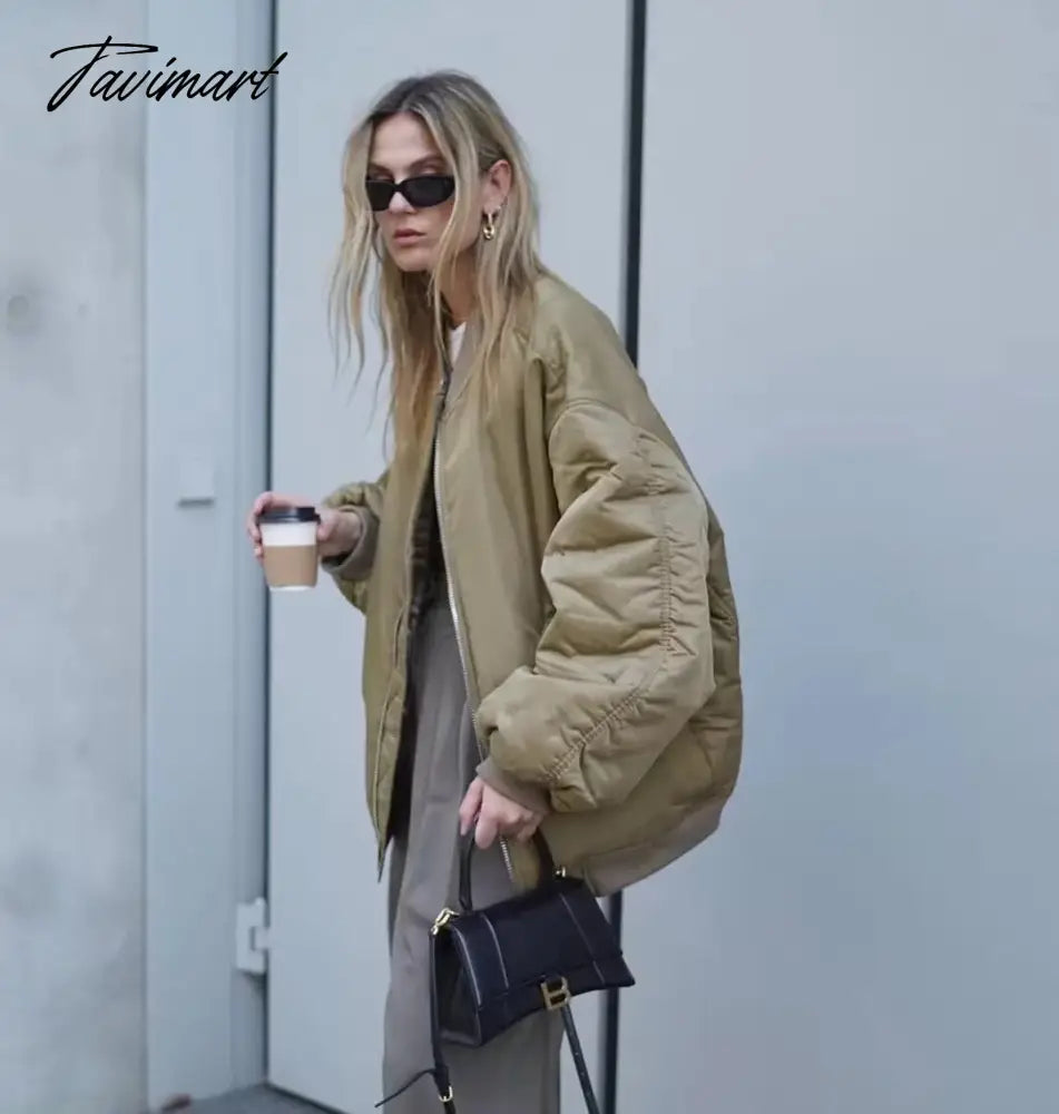 American Vintage Coat Ins Blogger Vintage Loose Boyfriend Lovers Khaki Solid Bomber Jacket Women