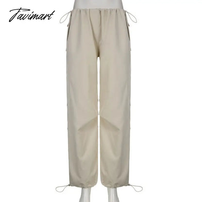 American Vintage Drawstring Slim Wasit Wide Leg Pants Summer High Waist Trousers Loose All-match Cargo Pants Y2k Streetwear