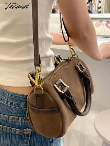 American Vintage Faux Suede Shoulder Bag Four Season High Quality Ladies Bags School Style High Street Fashion Handbags 2024