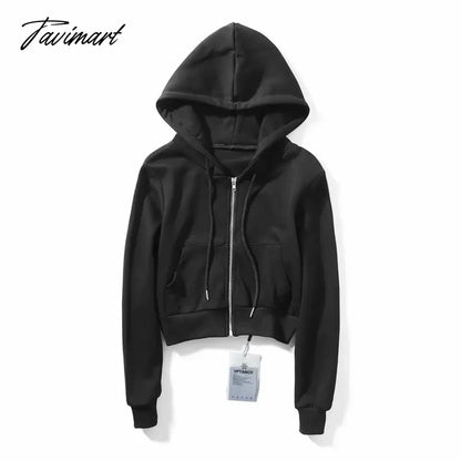 Autumn and winter fashion hooded collar drawstring zipper long-sleeved American short loose fleece hoodie