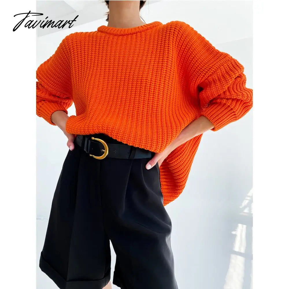 autumn and winter loose thick color round neck pullover oversized sweater women cashmere solid color fashion sweater women