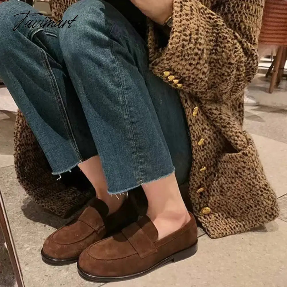 Autumn and Winter New Maillard British Style One Step Lazy Man Genuine Leather Small Thick Heel Lefu Single Shoe Girl