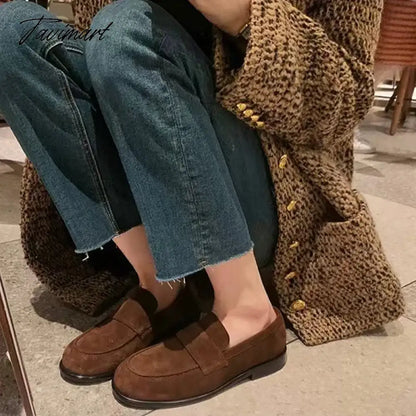 Autumn and Winter New Maillard British Style One Step Lazy Man Genuine Leather Small Thick Heel Lefu Single Shoe Girl