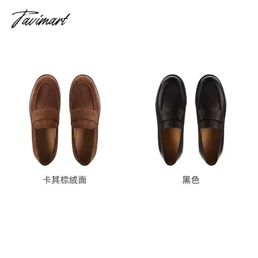 Autumn and Winter New Maillard British Style One Step Lazy Man Genuine Leather Small Thick Heel Lefu Single Shoe Girl