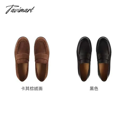 Autumn and Winter New Maillard British Style One Step Lazy Man Genuine Leather Small Thick Heel Lefu Single Shoe Girl