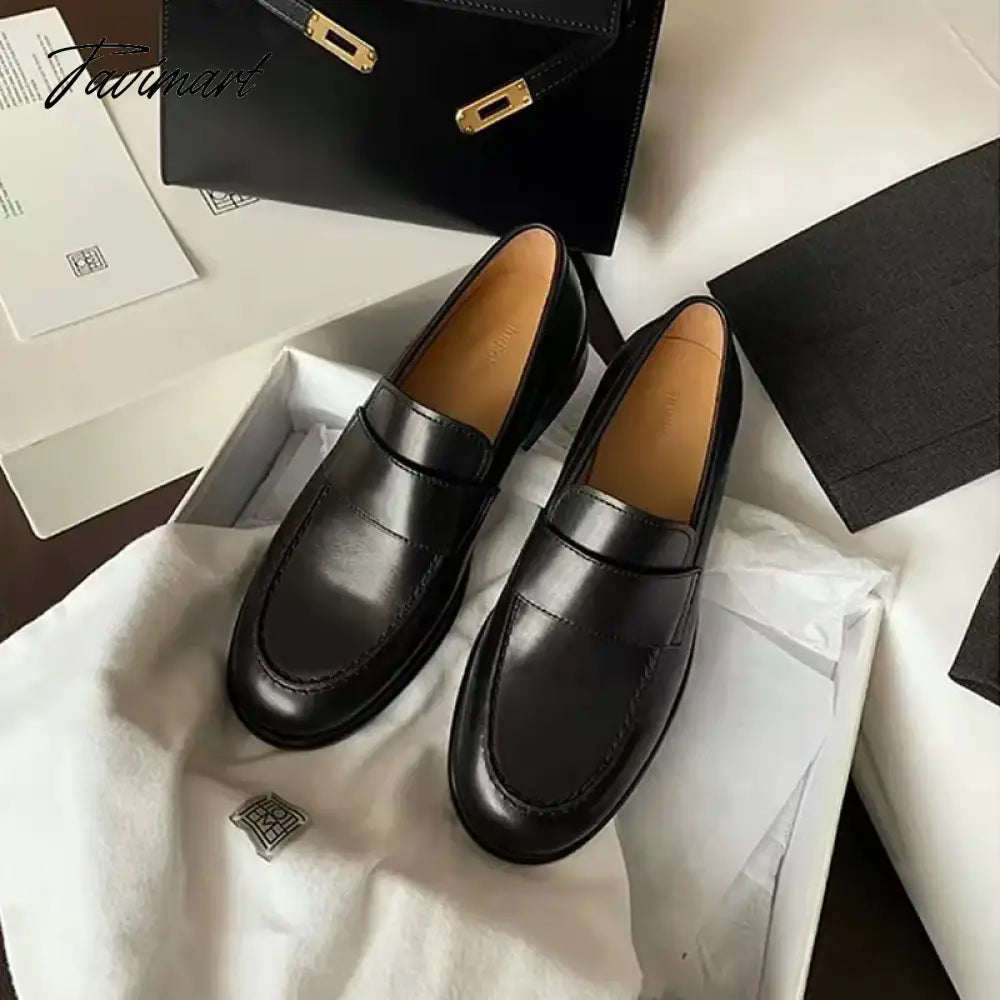 Autumn and Winter New Maillard British Style One Step Lazy Man Genuine Leather Small Thick Heel Lefu Single Shoe Girl