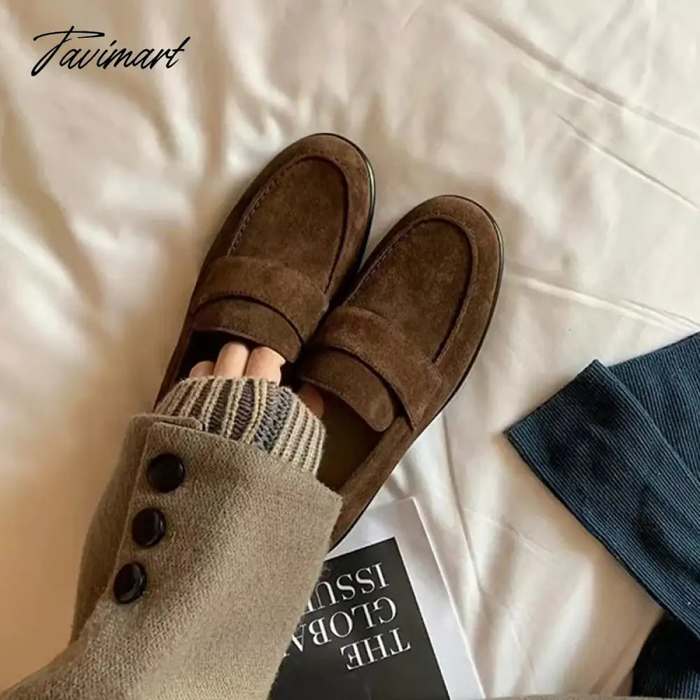 Autumn and Winter New Maillard British Style One Step Lazy Man Genuine Leather Small Thick Heel Lefu Single Shoe Girl