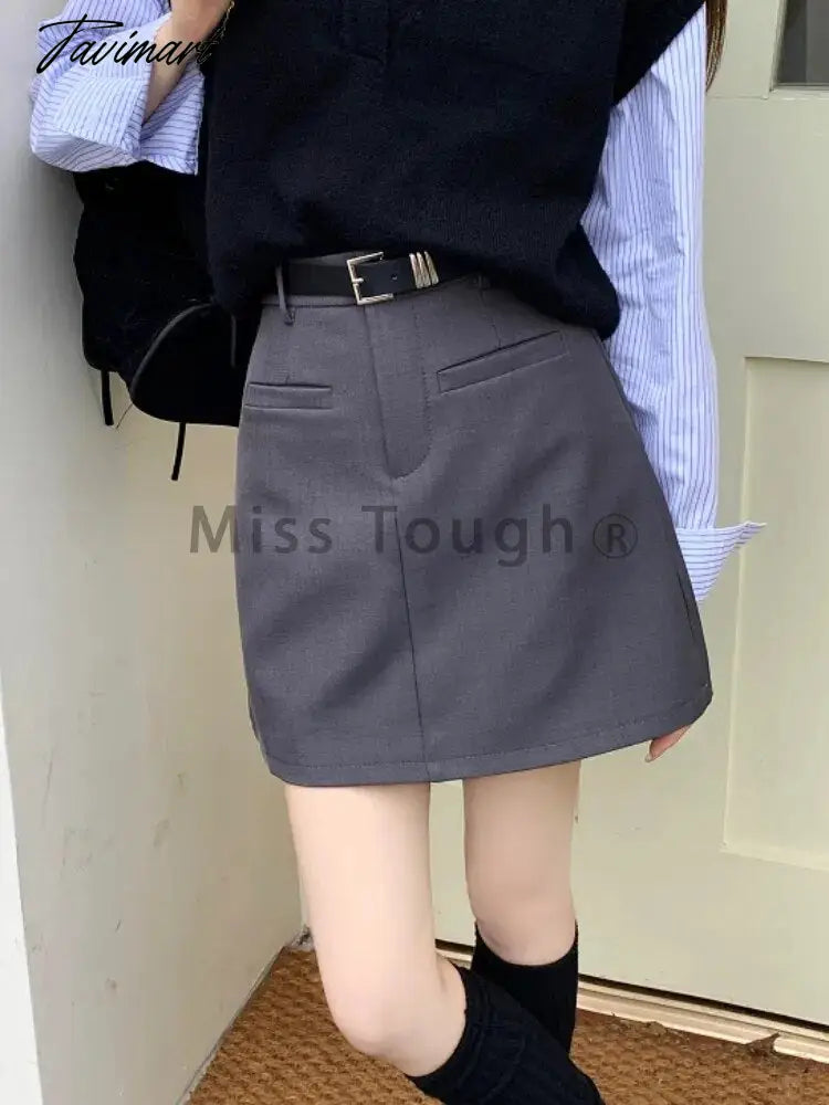 Autumn French Vintage Mini Skirt Women Solid Office Lady Slim A-line Skirt Female Korean Designer Hight Waist Elegant Skirt