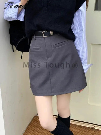 Autumn French Vintage Mini Skirt Women Solid Office Lady Slim A-line Skirt Female Korean Designer Hight Waist Elegant Skirt