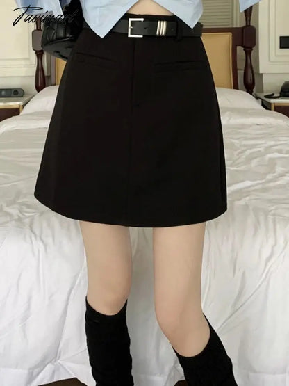 Autumn French Vintage Mini Skirt Women Solid Office Lady Slim A-line Skirt Female Korean Designer Hight Waist Elegant Skirt