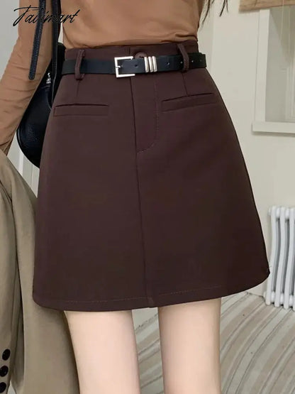Autumn French Vintage Mini Skirt Women Solid Office Lady Slim A-line Skirt Female Korean Designer Hight Waist Elegant Skirt