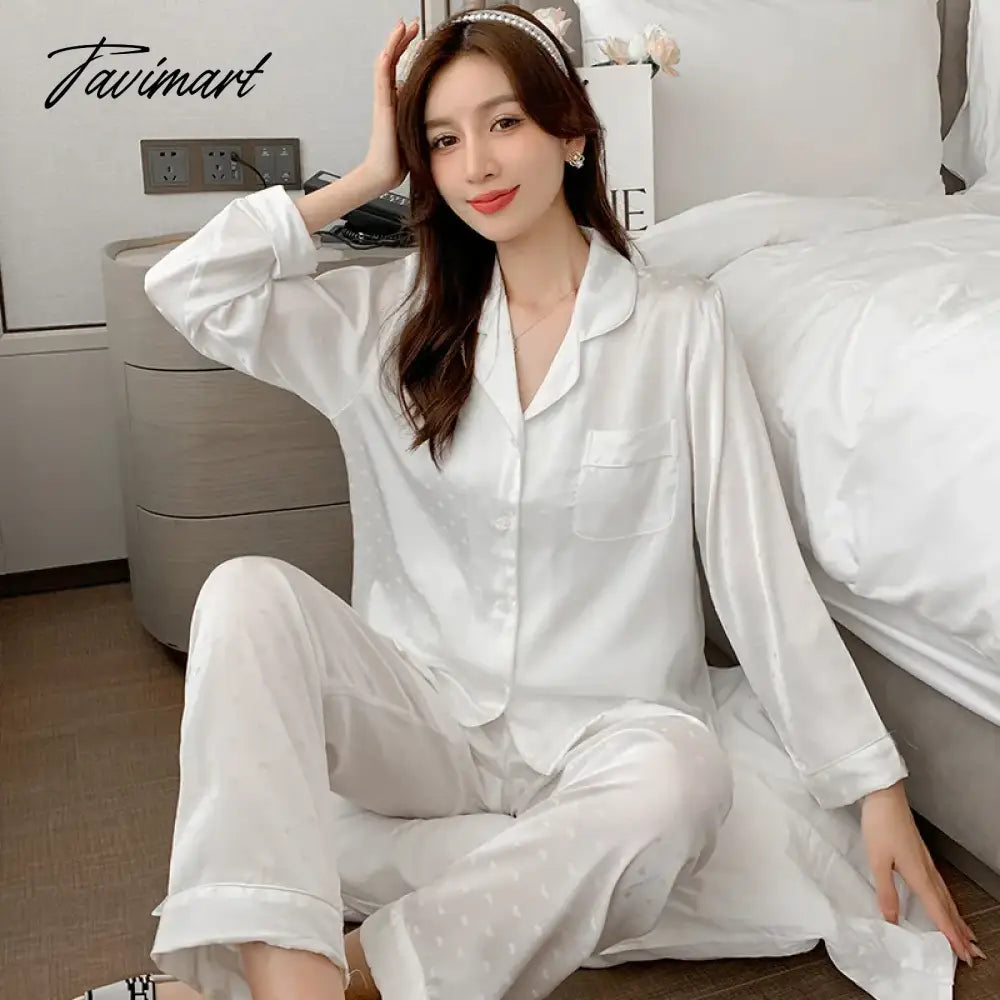 Autumn ice silk jacquard long sleeve pants thin pajamas women solid color casual sexy cardigan pocket suit home clothing women