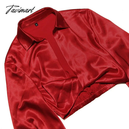 Autumn Lantern Sleeve Women Shirts Sexy Cropped Red Turn Down Collar Chic Blouse New Arrivals