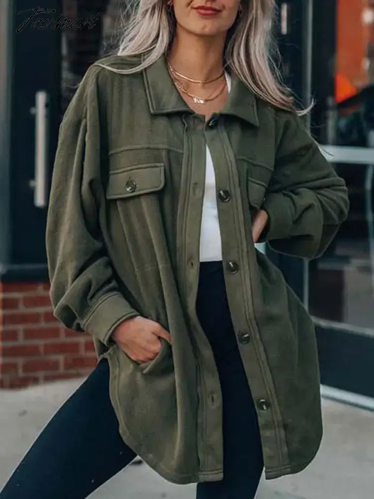 Autumn Long Jacket Women Winter Plush Coat Shirt Jacket Female Button Fleece Coat Jackets For Women