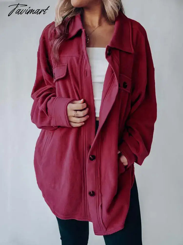 Autumn Long Jacket Women Winter Plush Coat Shirt Jacket Female Button Fleece Coat Jackets For Women