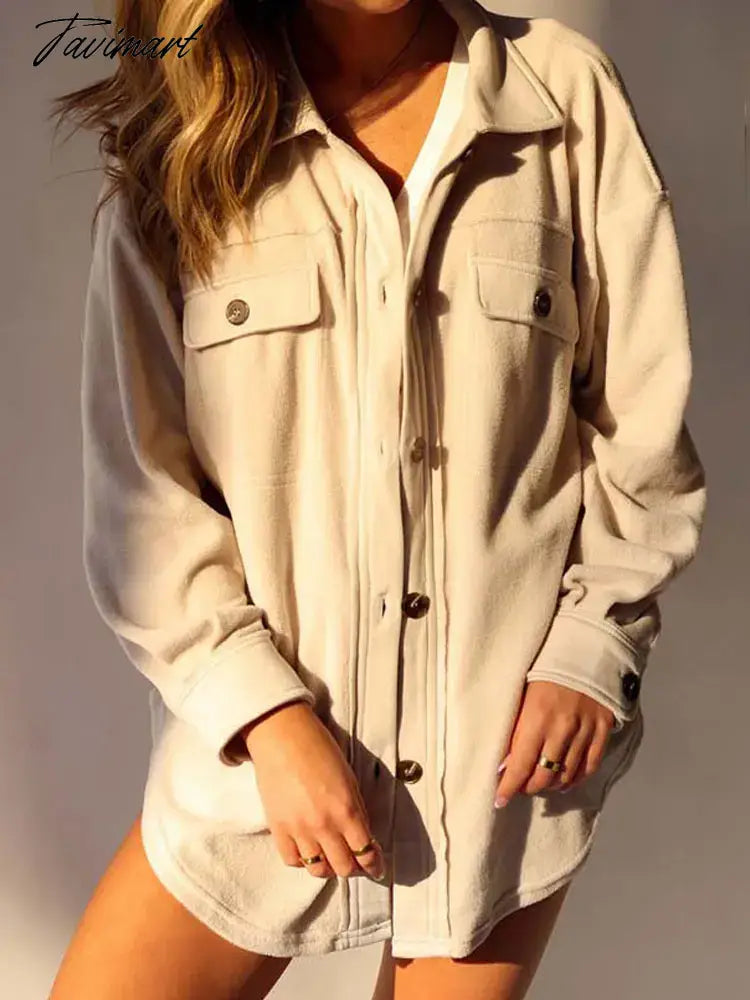 Autumn Long Jacket Women Winter Plush Coat Shirt Jacket Female Button Fleece Coat Jackets For Women
