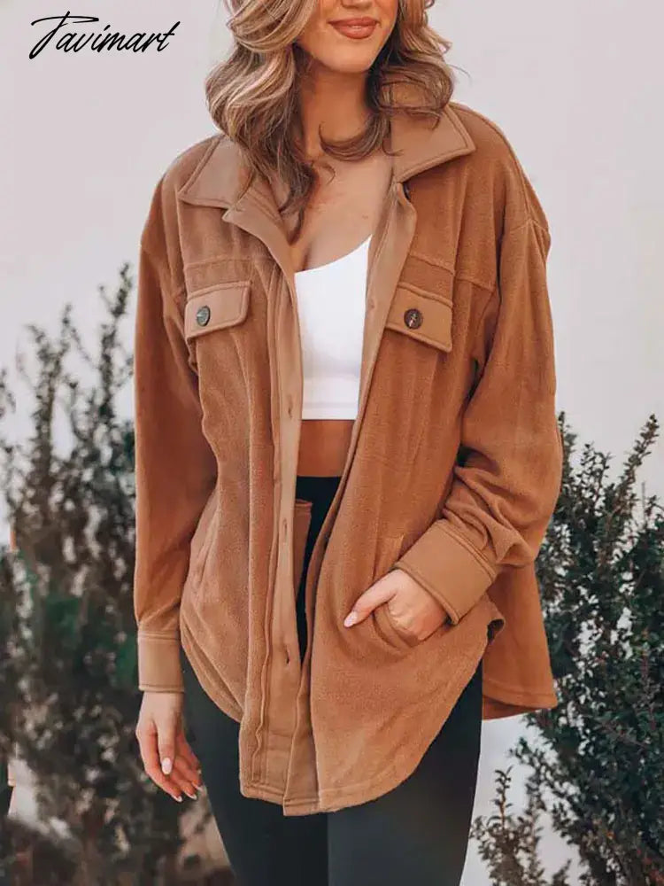 Autumn Long Jacket Women Winter Plush Coat Shirt Jacket Female Button Fleece Coat Jackets For Women