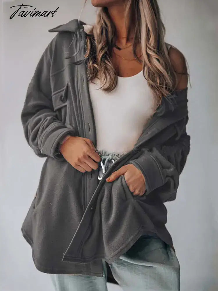 Autumn Long Jacket Women Winter Plush Coat Shirt Jacket Female Button Fleece Coat Jackets For Women