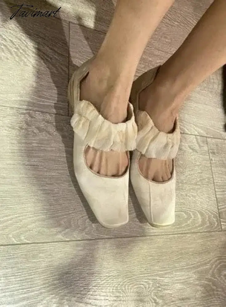 Autumn New Genuine Leather Square Headed Small Crowd Flat Heel Shoes Women's Retro Silk Satin Polished Mary Jane Shoes