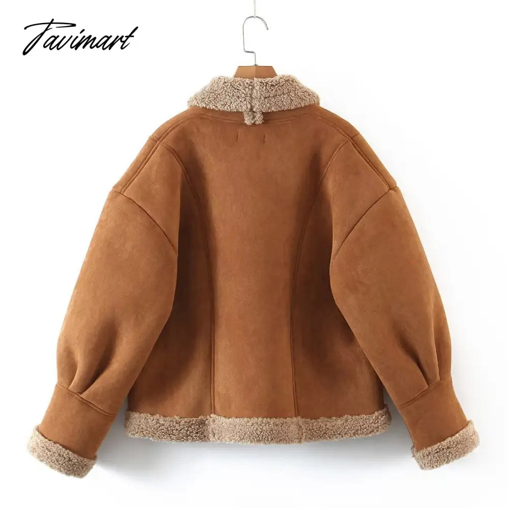 Autumn Retro Suede Long Sleeves Warm Coats Women New Loose Solid Color Jackets Streetwear Fashion Casual Casacos Mujer