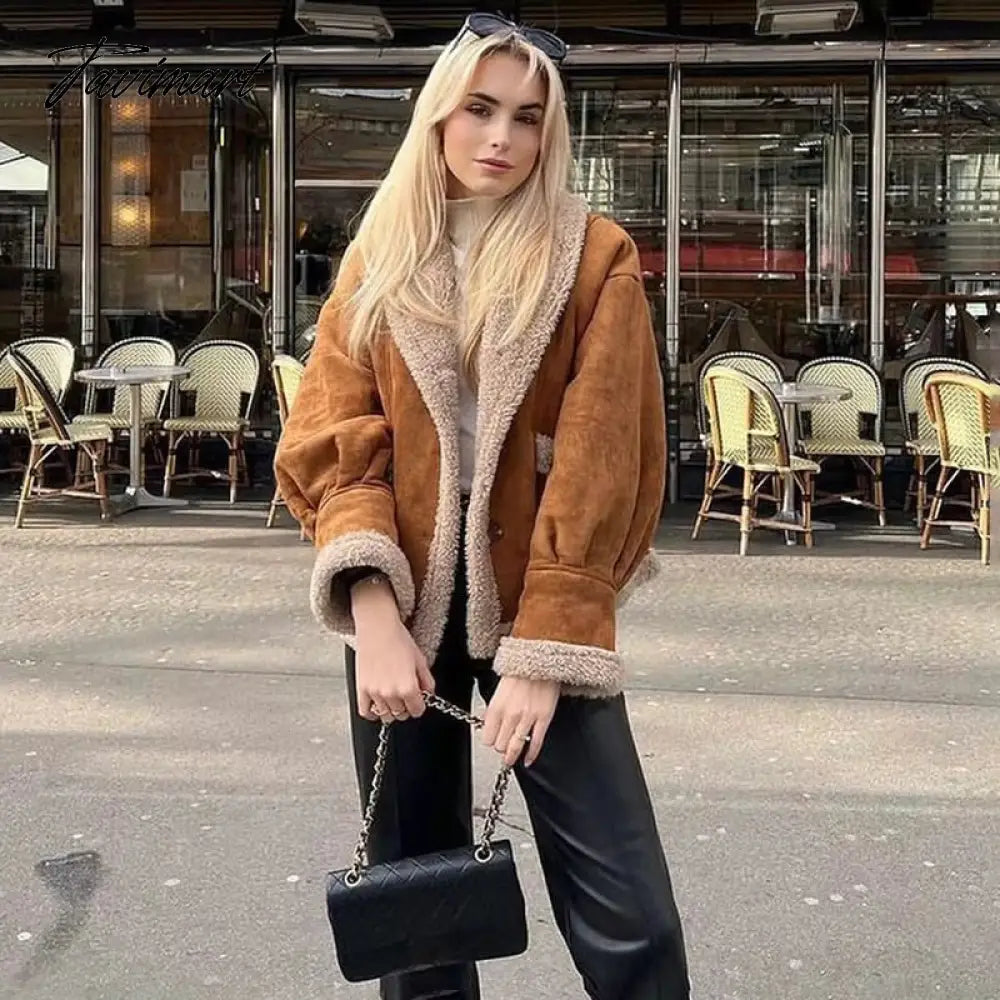 Autumn Retro Suede Long Sleeves Warm Coats Women New Loose Solid Color Jackets Streetwear Fashion Casual Casacos Mujer