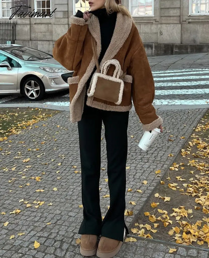 Autumn Retro Suede Long Sleeves Warm Coats Women New Loose Solid Color Jackets Streetwear Fashion Casual Casacos Mujer