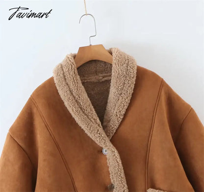 Autumn Retro Suede Long Sleeves Warm Coats Women New Loose Solid Color Jackets Streetwear Fashion Casual Casacos Mujer