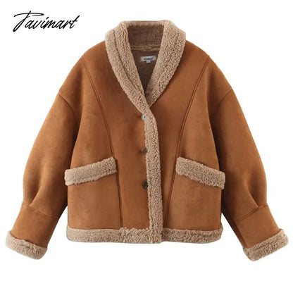 Autumn Retro Suede Long Sleeves Warm Coats Women New Loose Solid Color Jackets Streetwear Fashion Casual Casacos Mujer
