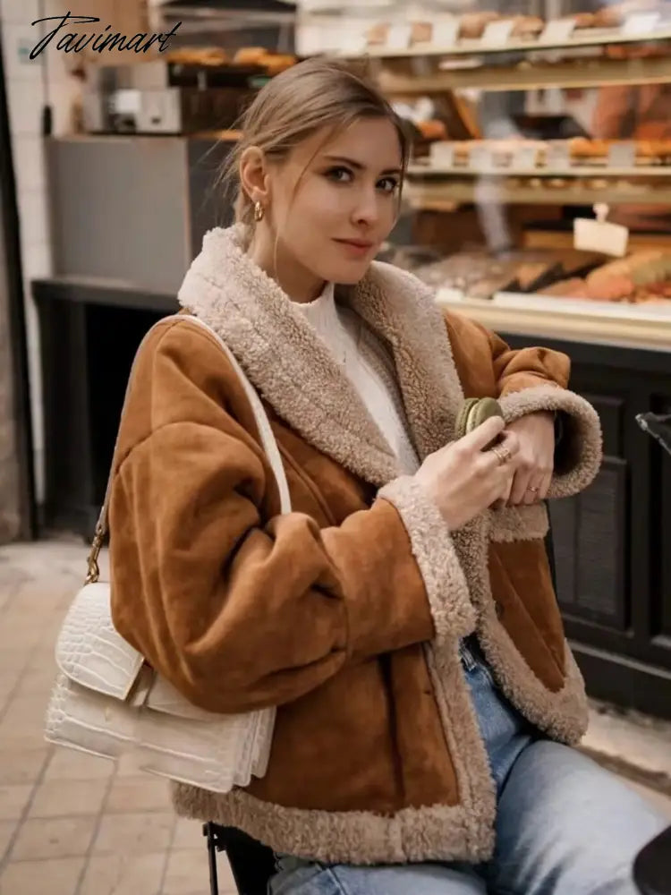 Autumn Retro Suede Long Sleeves Warm Coats Women New Loose Solid Color Jackets Streetwear Fashion Casual Casacos Mujer