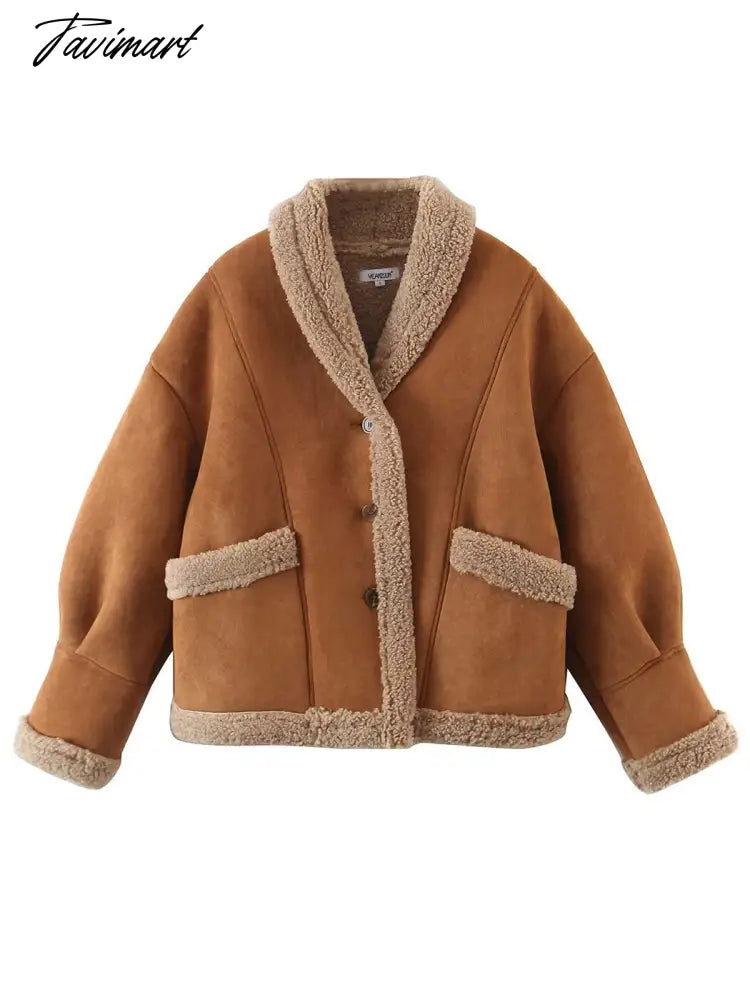 Autumn Retro Suede Long Sleeves Warm Coats Women New Loose Solid Color Jackets Streetwear Fashion Casual Casacos Mujer