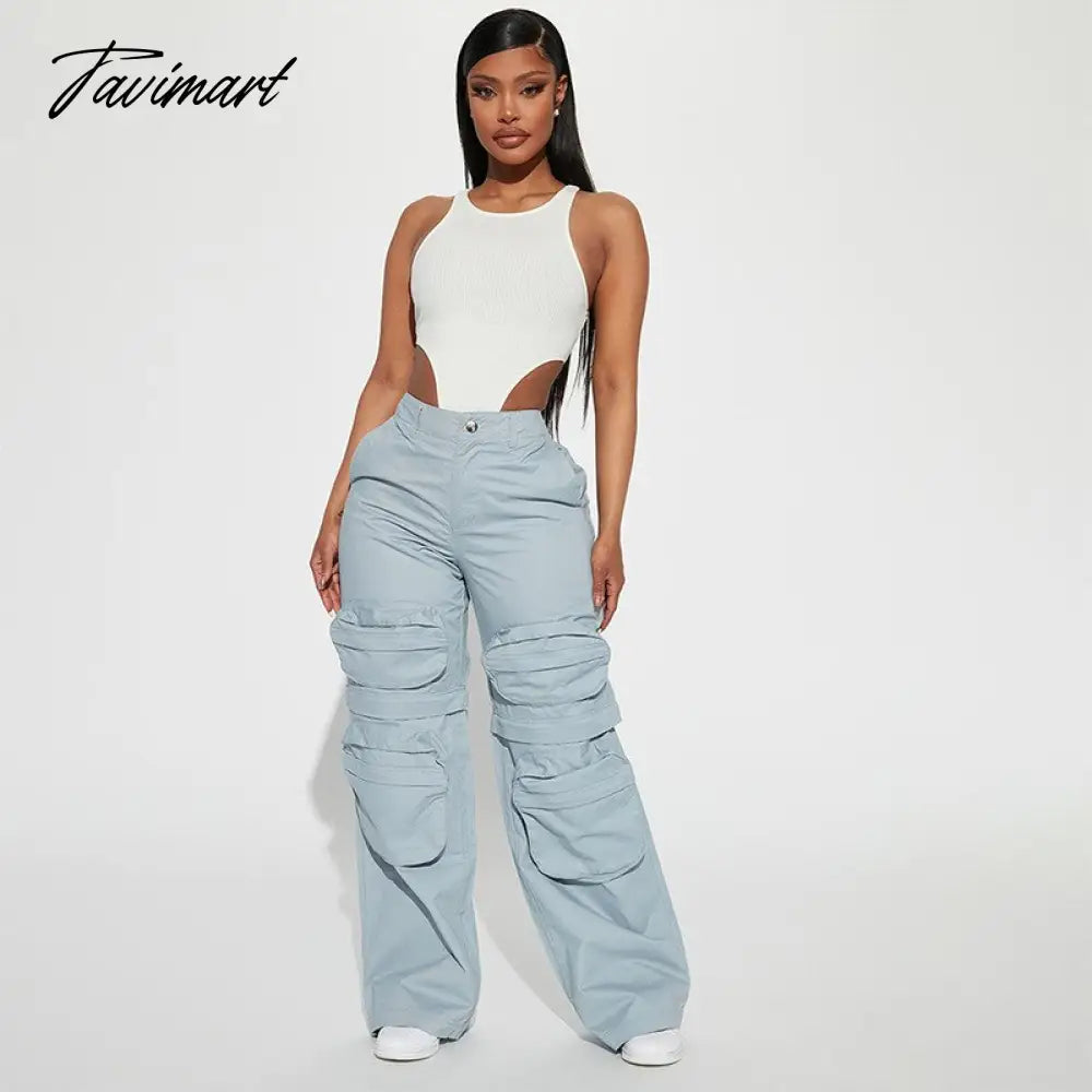 Autumn Solid Cargo Pants for Women Multi Pockets Detachable Trouser Legs Button Fly High Waist Casual Streetwear Bottoms