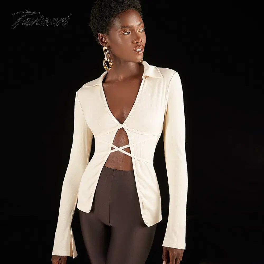 Autumn Trend T-shirt Women Sweater Tops Sexy Lace Up Slim Cardigan Cropped Female Streetwear Y2K Tops Tee Shirts