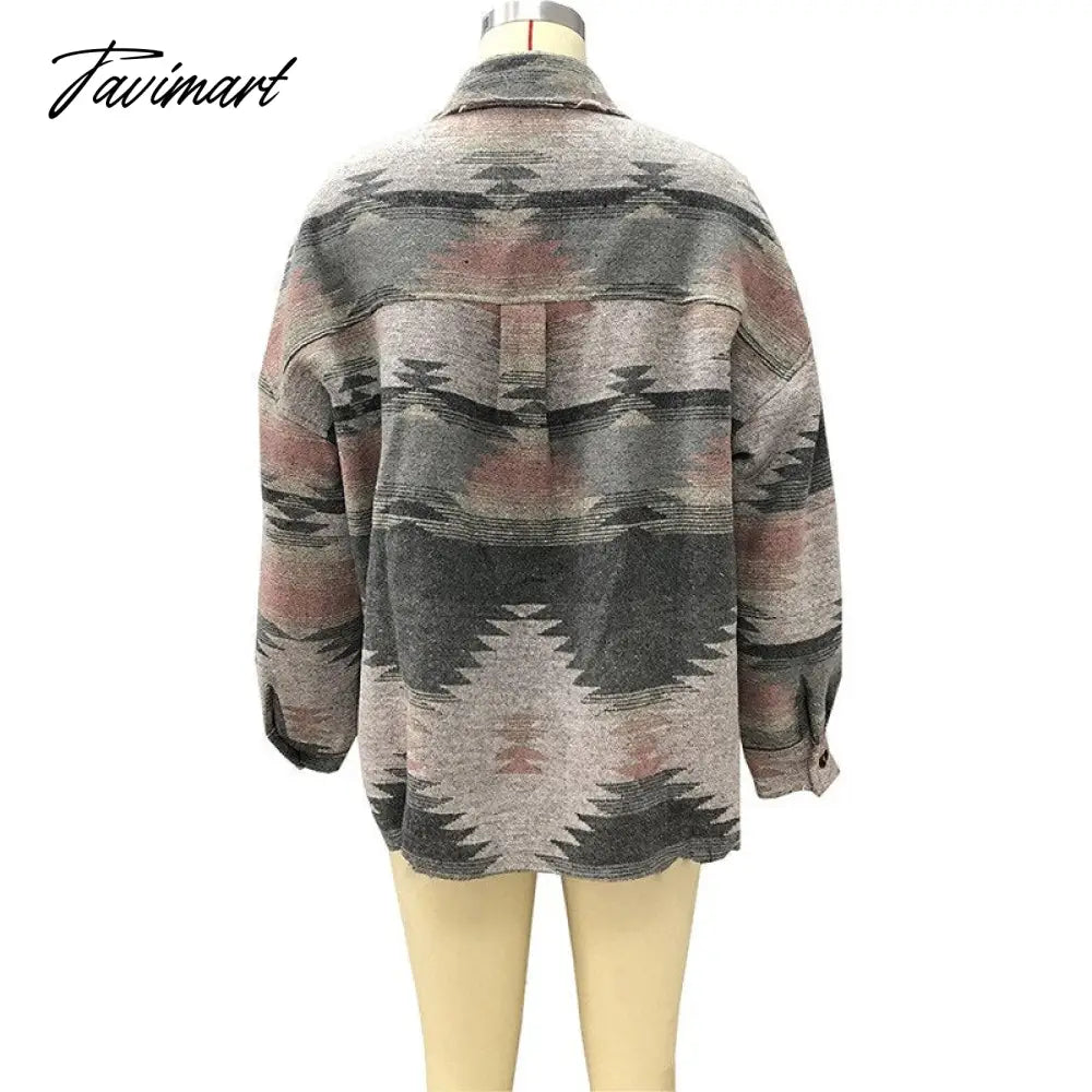 Autumn Winter Fashion New Coat Vintage Retro Ethnic Geometric Print long-sleeved Cardigan Woolen Coat Women