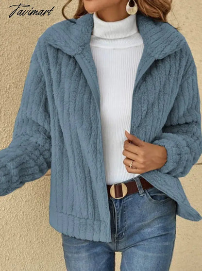 Autumn Winter New Fashion Women'S Warm Plush Zipper Top Cardigan Jacket Ladies Coat Jacket Casual Turn Down Collar Short Jacket