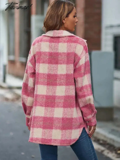Autumn Winter Plaid Coat Women Thick Warm Checkered Jacket Coats Female Plush Loose Oversized Coat Jacket for Women