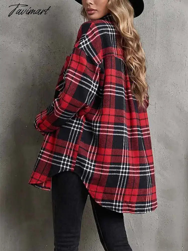 Autumn Winter Plaid Jacket Women Button Shirt Jacket Coat Ladies Overshirt Loose Coat Checkered Jackets For Women