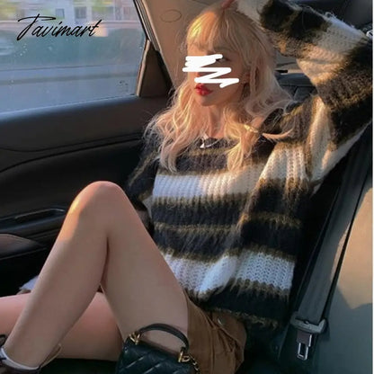 Autumn Winter Warm Knitted Sweater Women Casual Striped Patchwork Pullover Female Korean Loose Designer Knitwear Sweater