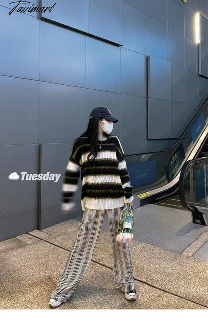 Autumn Winter Warm Knitted Sweater Women Casual Striped Patchwork Pullover Female Korean Loose Designer Knitwear Sweater