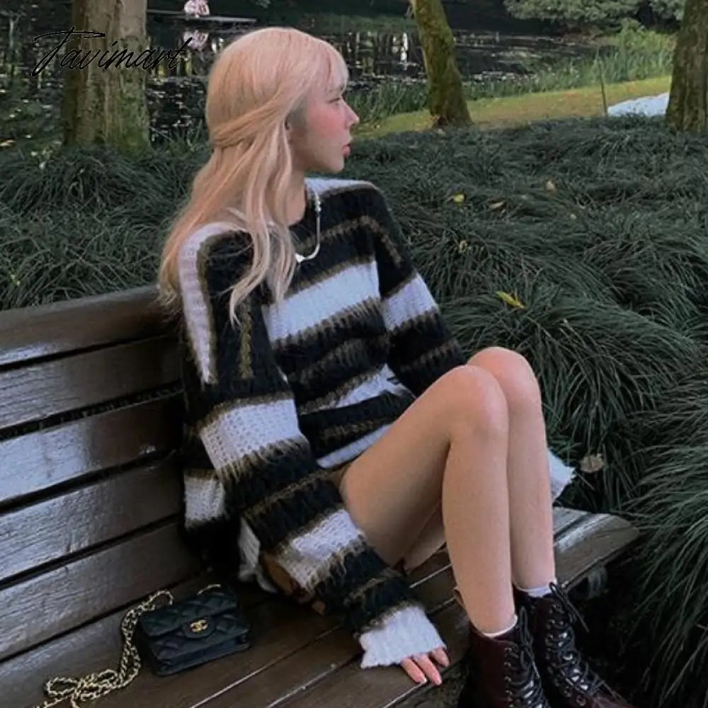 Autumn Winter Warm Knitted Sweater Women Casual Striped Patchwork Pullover Female Korean Loose Designer Knitwear Sweater