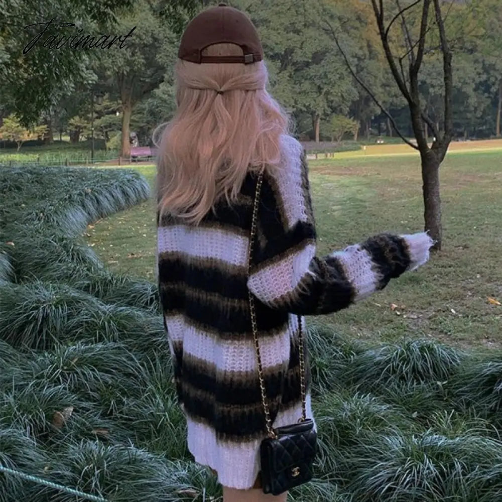 Autumn Winter Warm Knitted Sweater Women Casual Striped Patchwork Pullover Female Korean Loose Designer Knitwear Sweater