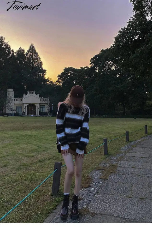 Autumn Winter Warm Knitted Sweater Women Casual Striped Patchwork Pullover Female Korean Loose Designer Knitwear Sweater
