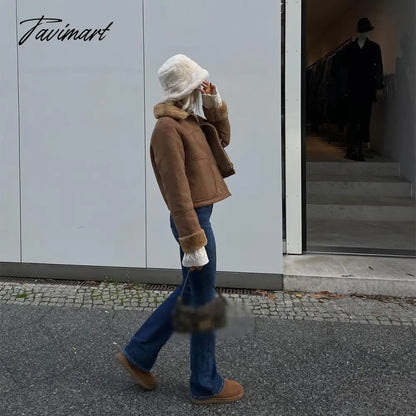 Autumn Winter Women Fake Faux Fur Brown Jacket Ladies Single Breasted Bottons Leather Coat Retro Female Thick Outwear Mujer